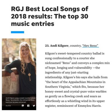 RGJ Best Local Songs of 2018: Honored to be listed in the top 30